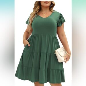 Celkuser Plus Size Curvy Womens Elastic Waist Dress with Pockets